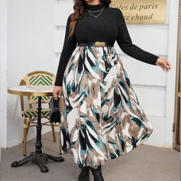 Sztori Women Plus Size High Neck Fit and Flare Midi Dress-image-42