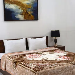 Signature Brown & Pink Floral Heavy Winter 550 GSM Double Bed Blanket-image-35