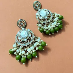 Sangria Silver-Plated Pearls Kundan Stone Studded & Beaded Circular Drop Earrings-18