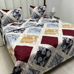 Pure Decor Grey & Maroon Floral Polycotton 4 Piece Double King Superfine Bedding Set-17