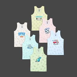 Revvo Junior Boys Pack Of 6 Printed Pure Cotton Basic Innerwear Vests RJV-108 P6-image-39