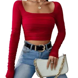 clobug Square Neck Net Fitted Crop Top-picture-48