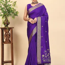 J 6 DESIGNER Women Woven Design Zari Block Print Saree & Unstitched Blouse-picture-17