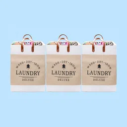 Stylista 3-Pcs Beige Printed Durable & Foldable Laundry Bag with Handle-9