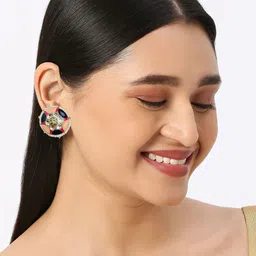 Anouk Silver-Plated Artificial Stones and Beaded Circular Shaped Meenakari Studs image 3