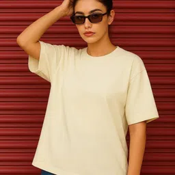 GLOWBERRY Women Solid Round Neck Oversized T-shirt-picture-14