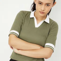max Women Self Design Polo Collar T-shirt-image-21