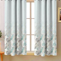 Steve & Anderson Ozzon Grey & Blue 2 Pieces Floral Black Out Window Curtain (5 Feet)-34