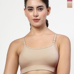 LILY Pack Of 2 Solid Full Coverage Non Padded Non Wired Multiway Beginners Bra stropsazil-16
