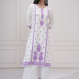 Vishudh Floral Embroidered Round Neck Chikankari Straight Kurta-picture-56