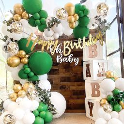 New Green White Golden Balloons, Happy Birthday Decoration Kit With Arch-87