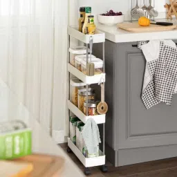 4 Tier Narrow Rack Shelf kitchen Storage Organizer with rotatable Wheels Plastic, Stainless Steel Kitchen Trolley-15