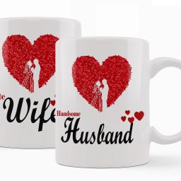 Cute Wife Handsome Husband Printed Coffee gift for Couple Ceramic Coffee Mug-image-73