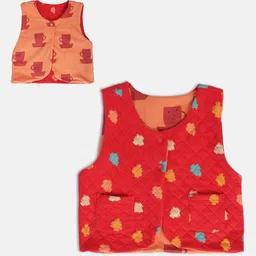 MINI KLUB Girls Abstract Printed Lightweight Reversible Crop Quilted Jacket-picture-16