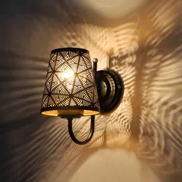 Devansh Black Textured Etched Round Wall mounted Lamp With Iron Base image 2