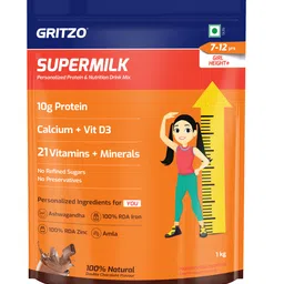 gritzo SuperMilk Height+ (7-12y Girls), 10g Protein, Double Chocolate, Pouch-picture-34