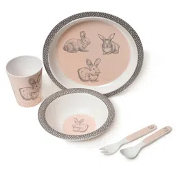MiArcus Peach-Coloured & White 5 Pieces Printed Melamine Matte Dinner Set image 2