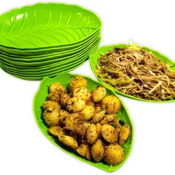Melamine Stylish Leaf Shape Quarter Plates-Snacks Plates In Green Color Quarter Plate-image-7