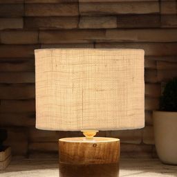 Devansh White & Brown Jute Table Lamp With Wood Base image 2
