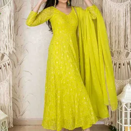 Label Shaurya Sanadhya Ethnic Motifs Embroidered Sequinned Kurta with Trousers & Dupatta image 3