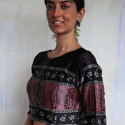 Chidiyaa Black & Brown Block-Printed Saree Blouse image 2