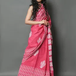 NIKHILAM Ethnic Motifs Printed Mulmul Cotton Block Print Saree image 2