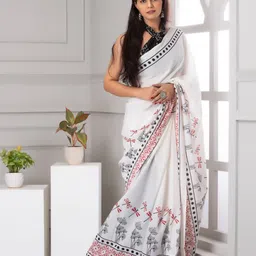 TROPWEAR Ethnic Motifs Printed Pure Cotton  Jaipuri Mulmul Block Print Saree image 4