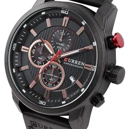 Curren Men Brass Embellished Dial & Leather Regular Straps Analogue Watch CR-8291-Bk image 2
