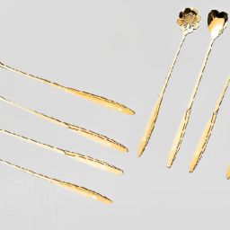 8pcs Golden Spoons Coffee Spoon Flower Teaspoons Desserts Spoons Stainless Steel Cutlery Set-15