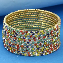 Shining Diva Set Of 12 Gold-Plated & Crystal Studded Bangle image 2