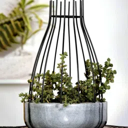 posh n plush Grey Marble With Black Metal Web Desk Pot-picture-14