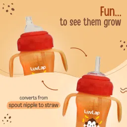 luvlap Banana Time Sipper / Sippy Cup 210ml, Anti-Spill Design with Soft Silicone Spout and Straw, 6m+ (Orange) image 4