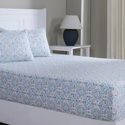 MASPAR Blue Printed Pure Cotton 144TC Single Bed Fitted Bedsheet Set 91 cm x 1.83 m-image-46