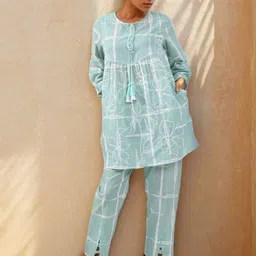 Zolo Label Embroidered Cotton Tunic With Trouser Co-Ords-image-54