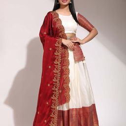 Fabcartz Woven Design Zari Work Art Silk Semi-Stitched Lehenga Choli With Belt-10