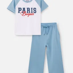 Nap Chief Girls Bonjour Paris Printed Pure Cotton T-Shirt With Trouser-image-3