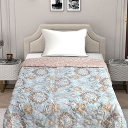 FABINALIV Blue & Brown Floral Mild Winter 350 GSM Single Bed Comforter-picture-17