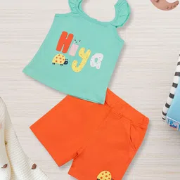 MeeMee Girls Printed Sleeveless Cotton T-Shirt With Shorts-image-90