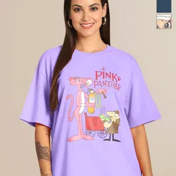 Mast & Harbour Women Pack of 3 Pink Panther Graphic Printed Cotton Oversized T-shirts-picture-30