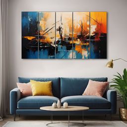 The Castle Decor Blue & Orange 5 Piece Wood Other Wall Paintings-image-79