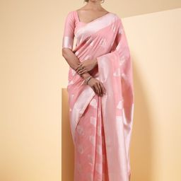 House of Pataudi Women Floral Linen Blend Banarasi Sarees-picture-19