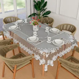RUBOXA White Anti-Skid Plastic 6-Seater Table Cover with Textured details-image-52