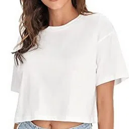 NOTWILD Women Solid Round Neck Cotton Relaxed Fit T-shirt-picture-48