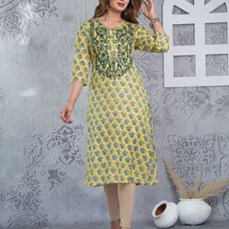 Mehsoos Floral Printed Round Neck Thread Work Cotton Straight Kurta-picture-13