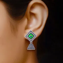 DIVASTRI Set Of 4 Silver-Plated Square Shaped Oxidized Jhumkas image 4