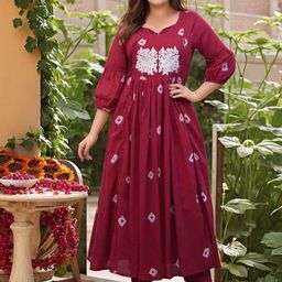 DIVASTRI Bandhani Printed Thread Work Anarkali Kurta With Trousers-6