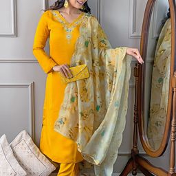 URMIR FASHION Yellow Viscose Rayon Kurta Sets-image-85