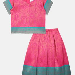 YOUNG BIRDS Girls Ethnic Motifs Sweetheart Neck Top With Skirt-image-65