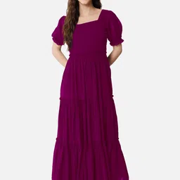 Jash Creation Bell Sleeve Applique Georgette Fit & Flare Maxi Dress-picture-5