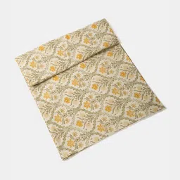 Fabindia Yellow & Off White Ethnic Motifs Cotton 120 TC King Bedsheet with 2 Pillow Covers-image-28